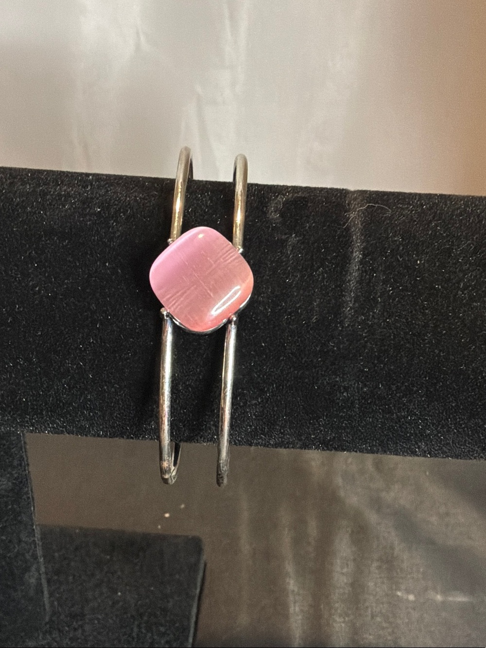 Pink Cat's Eye Stone  Double-Band Cuff Bracelet
